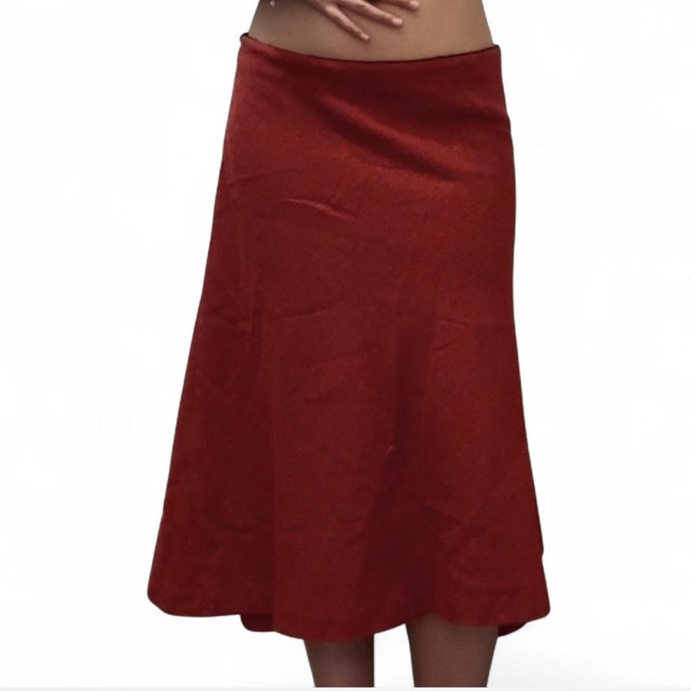 Red Wool Midi A-Line Skirt